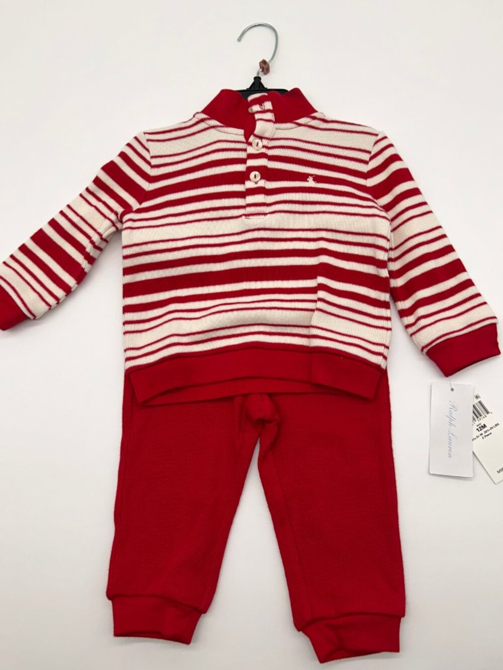Ralph Lauren Boys 12m Red/White Sweater Set NWT